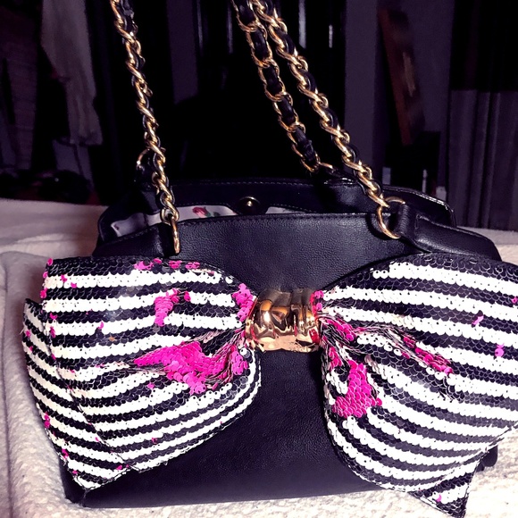 Betsey Johnson Satchel with Bow Lesque Sequins - Picture 1 of 6
